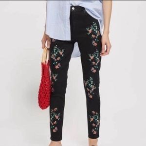 Topshop Moto Jamie embroidered black jeans